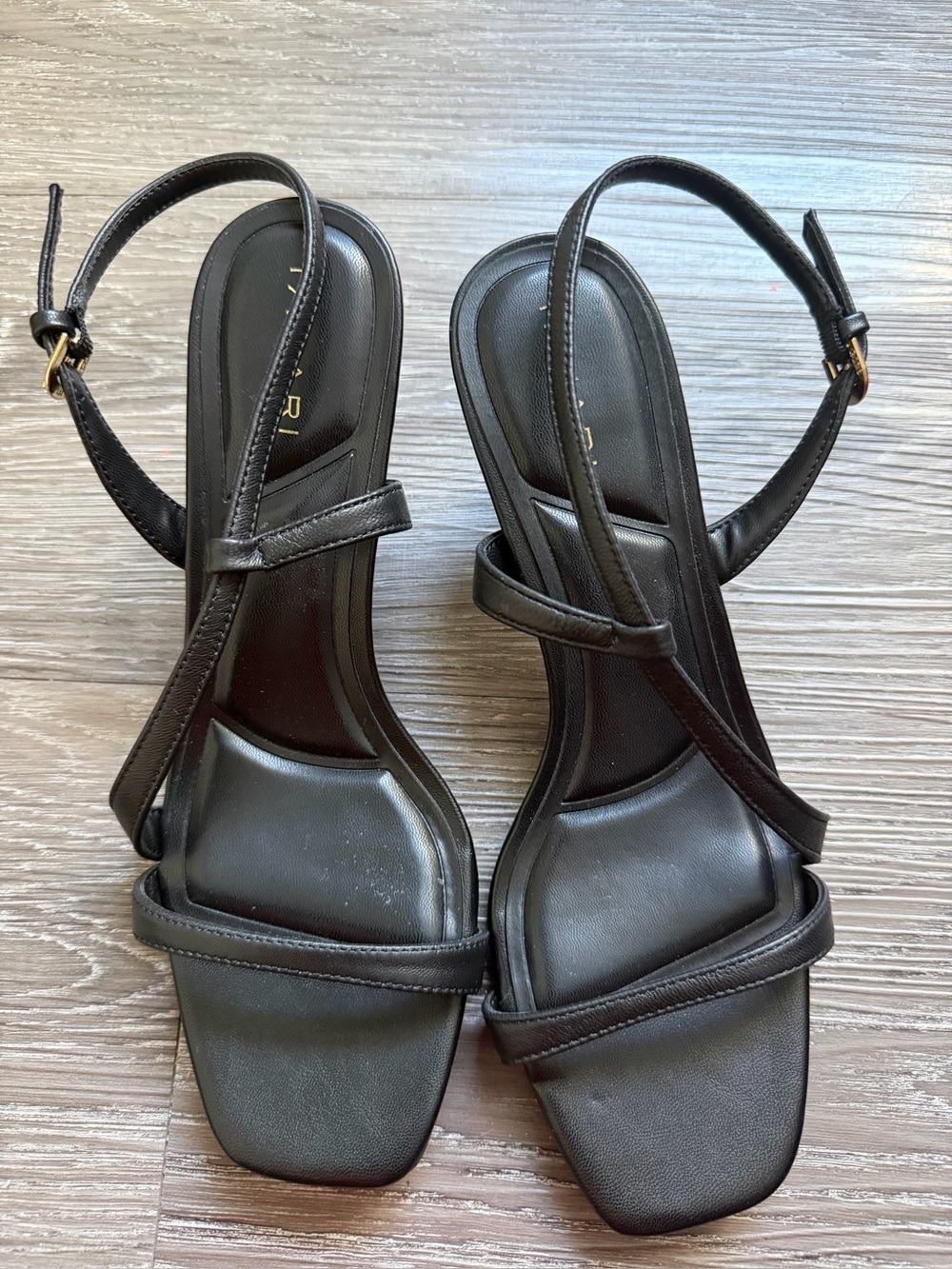Tahari Black Strappy Square-Toe Heeled Sandals